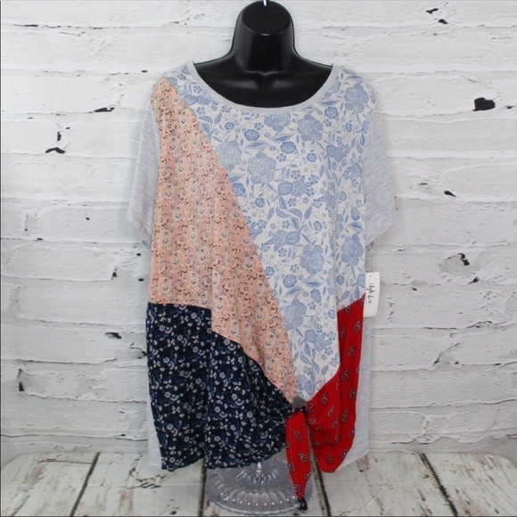 NEW Style & Co Plus Size Blouse Patchwork Top Short Sleeve Women’s Plus 3X - Picture 2 of 7